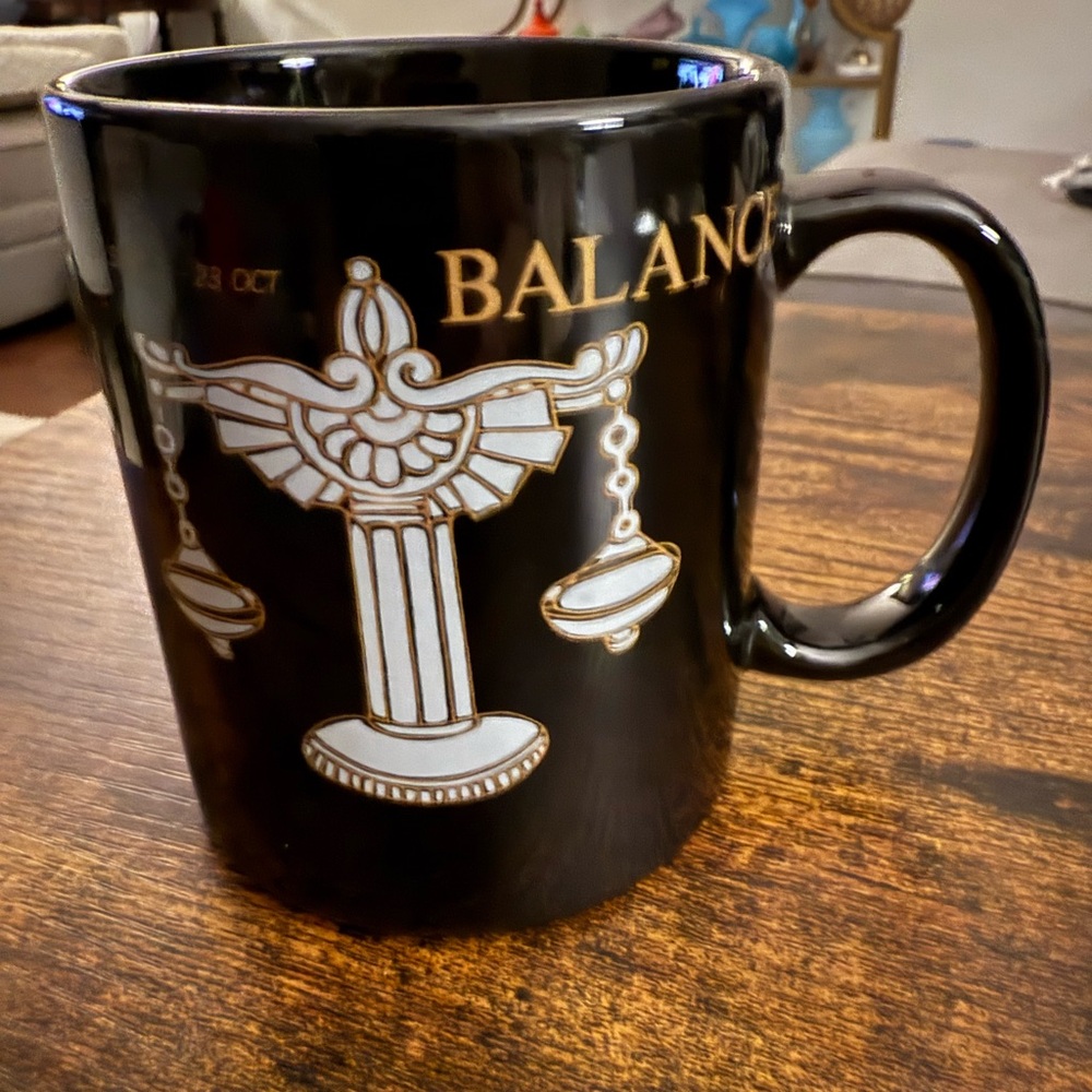 Black Balance Libra Mug with Gold Design